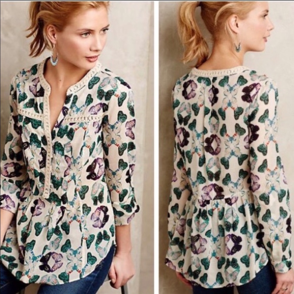 Anthropologie Maeve Butterfly Print Blouse Top